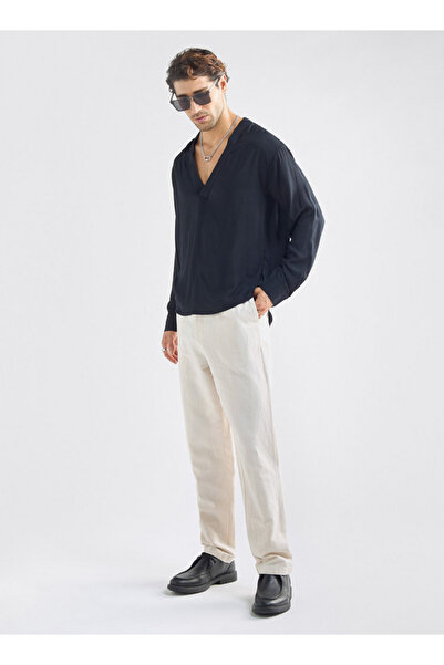 FAV Relaxed Fit Shirt With V-neck And Long Sleeves