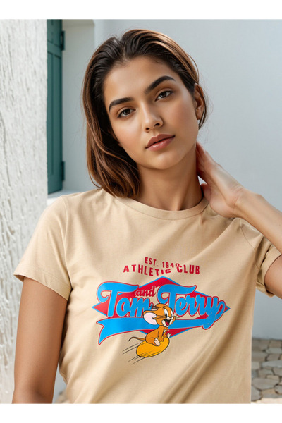 SP Characters Tom & Jerry Print Cropped T-shirt with Crew Neck