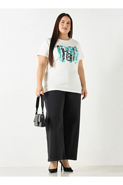 Ulla Popken Plus Size Ulla Popken Typographic Print T-shirt with Short Sleeves