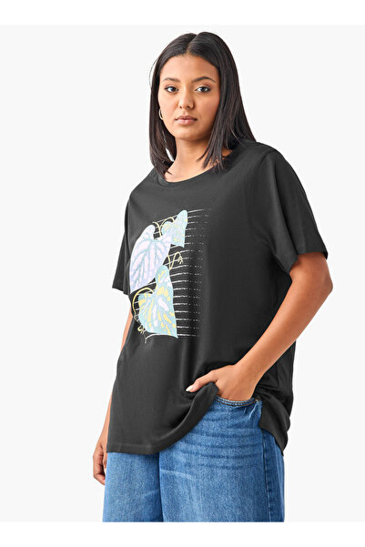 Ulla Popken Plus Size Ulla Popken Leaf Print T-Shirt