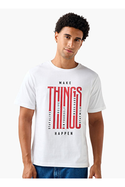 FAV Men Regular Fit Crew Neck Short Sleeves Slogan Print T-shirt