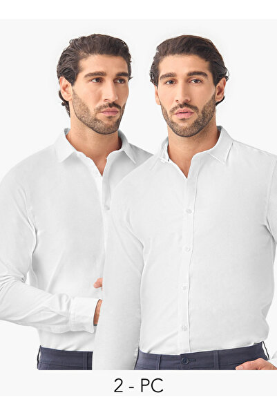 FAV طقم من قطعتين - قميص أكسفورد بقصّة عادية وياقة وأكمام طويلة