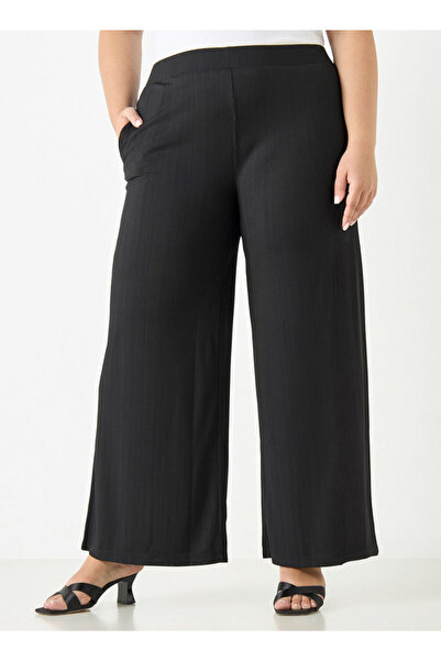 Ulla Popken Plus Size Ulla Popken Textured Wide Leg Pants with Pockets