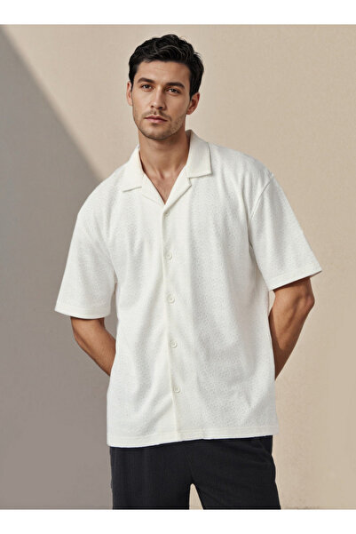 Iconic Regular Fit Textured Shirt with Camp Collar