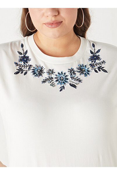 Ulla Popken Plus Size Ulla Popken Embroidered T-shirt with Short Sleeves