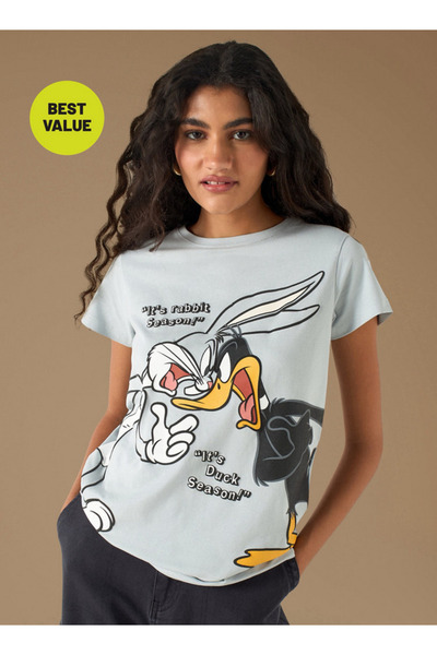 SP Characters Looney Tunes Print Crew Neck T-shirt with Short Sleeves