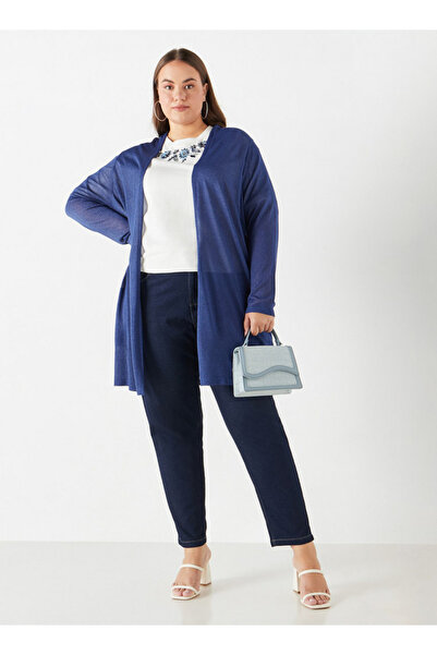 Ulla Popken Plus Size Textured Shrug with Long Sleeves and Pockets