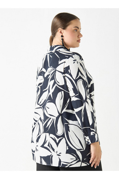 Ulla Popken Plus Size All-Over Floral Print Shirt with Long Sleeves