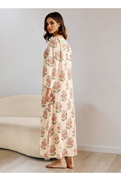 FAV Floral Print Kaftan Night Dress with V-neck