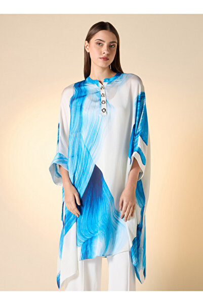 Iconic بلوزة مطبوعة بياقة ماندرين وأكمام ممتدة