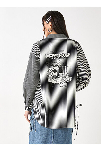 SP Characters Print Shirt with Long Sleeves and Tie-Ups