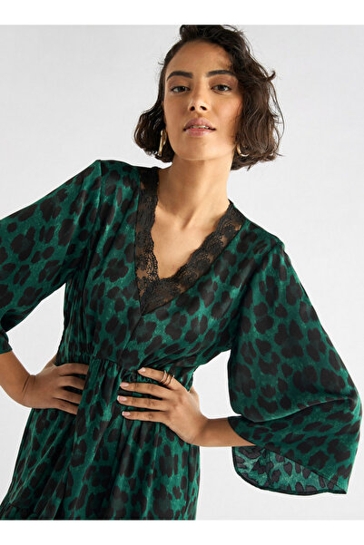 FAV Animal Print Midi Dress with Lace Detail and 3/4 Sleeves