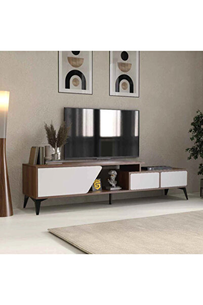 Stylish Home Modern brown and white TV table - stylish contemporary design with practical storage spaces - TV77-AB