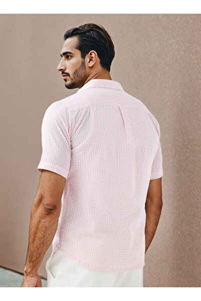 FAV Regular Fit Checked Seersucker Shirt with Collar