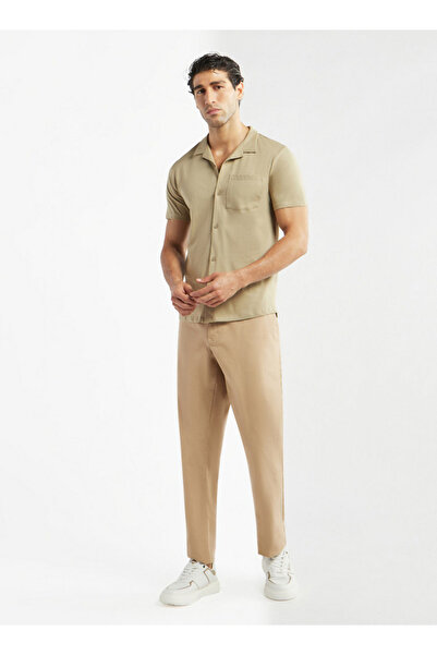 FAV Solid Camp Collar Shirt with Short Sleeves and Pocket