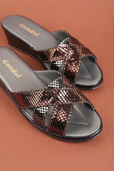 Gondol Papuci de casă eleganti din piele naturală Blc.33 Bronz