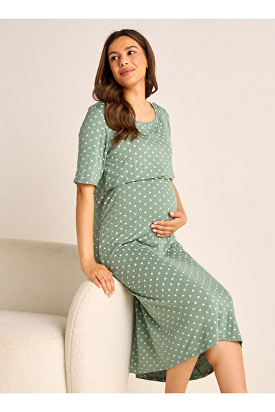 FAV فستان نوم مطبوع للحوامل برقبة دائرية وأكمام قصيرة