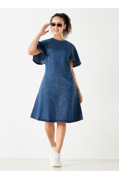 Lee Cooper Denim A-line Dress With Round Neck And Pocket