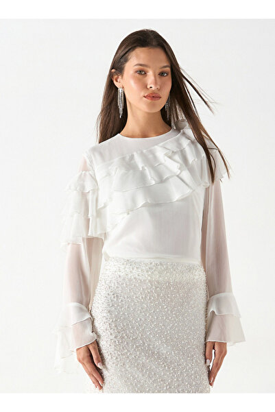 Iconic Textured Top with Long Sleeves and Ruffle Detail