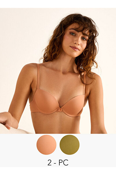 FAV مجموعة من قطعتين - حمالة صدر عميقة بتفاصيل فيونكة مع إغلاق بخطاف وعين