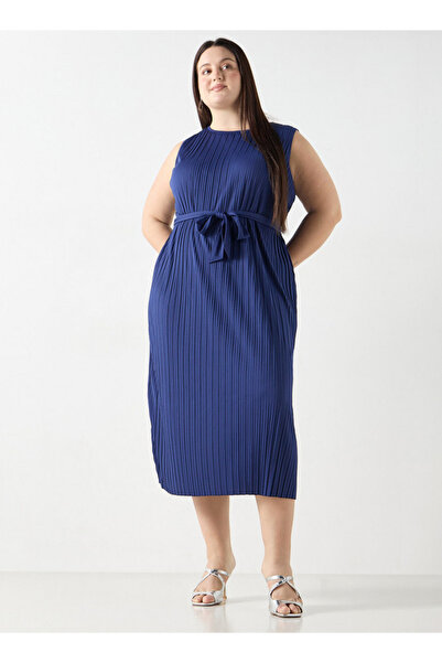 Ulla Popken Plus Size Ulla Popken Pleated Sleeveless Midi Dress