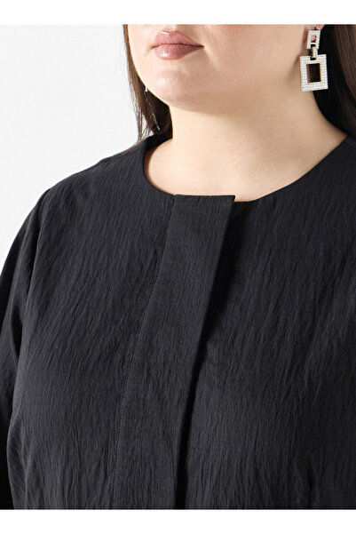 Ulla Popken Plus Size Textured Dress With Pockets And 3/4 Sleeves