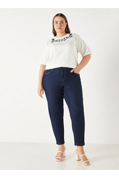 Ulla Popken Plus Size Ulla Popken Embroidered T-shirt with Short Sleeves