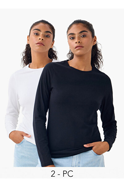 FAV مجموعة من قطعتين - تي شيرت برقبة دائرية وأكمام طويلة