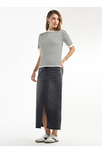 FAV Striped High Neck T-shirt With Short Sleeves