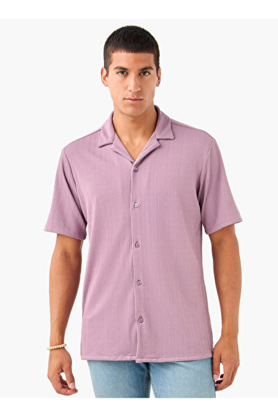 FAV قميص دوبي بقصّة عادية وياقة معسكر وأكمام قصيرة