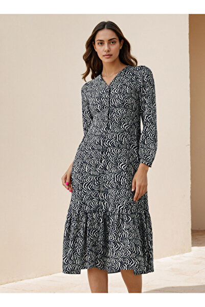 FAV فستان نسائي بقصة A وطبعة تجريدية مع جيوب