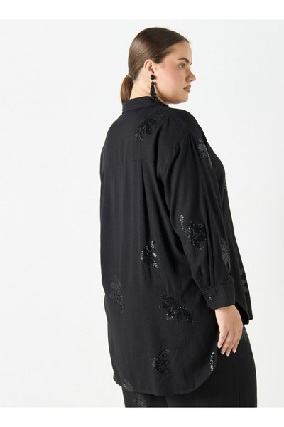 Ulla Popken Plus Size Ulla Popken Regular Fit Embellished High-Low Shirt