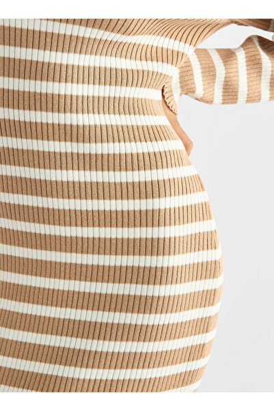 FAV Striped V-neck Dress with Long Sleeves