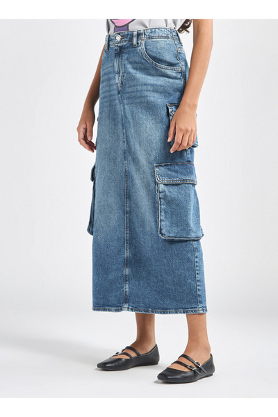Lee Cooper A-line Maxi Denim Skirt With Pockets And Button Closure