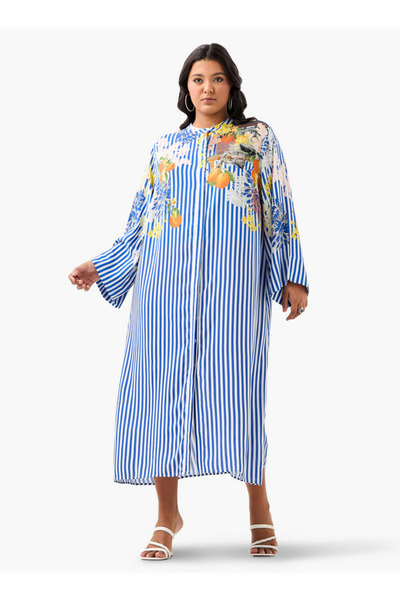 Ulla Popken Plus Size Ulla Popken Striped Midi Shirt Dress