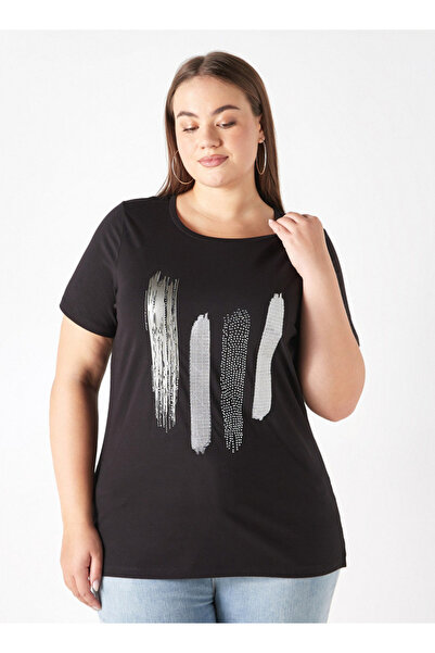 Ulla Popken Plus Size Ulla Popken Printed T-shirt with Round Neck and Short Sleeves