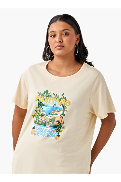 Ulla Popken تي شيرت Ulla Popken بمقاس كبير، مطبوع عليه منظر طبيعي، برقبة دائرية وأكمام قصيرة