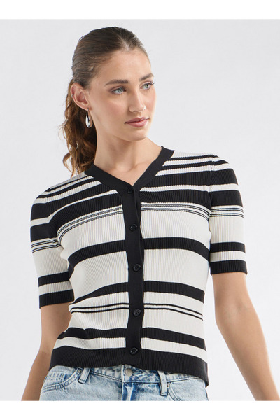 FAV Striped Button Through Top With Short Sleeves