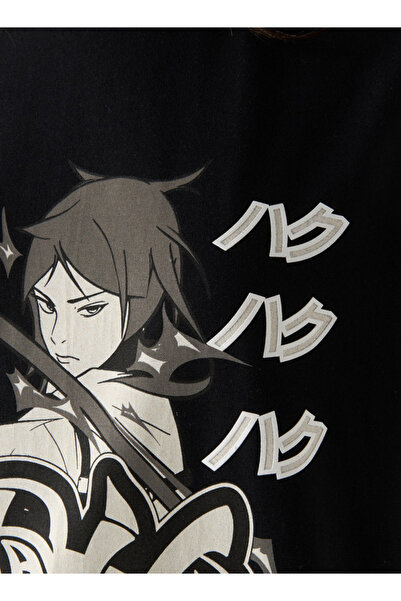 SP Characters Anime Print T-shirt with Crew Neck and Short Sleeves