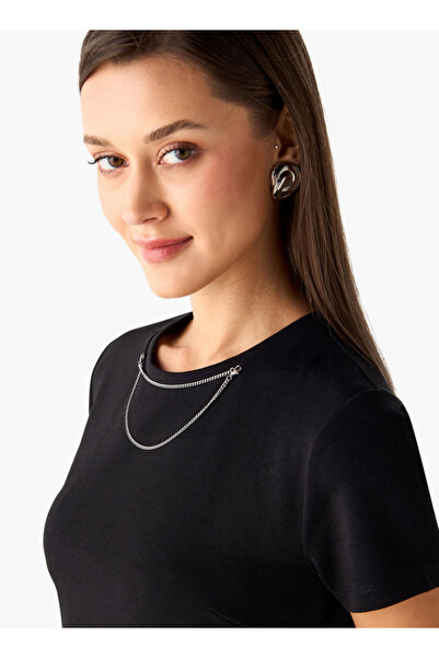 FAV Ruched Detail T-shirt Dress with Slit and Chain Accent