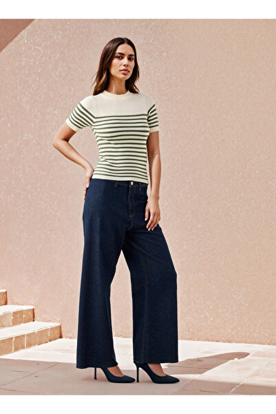 FAV Striped Knit Top with Short Sleeves