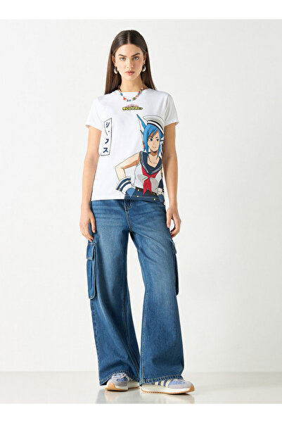 SP Characters Anime Print Crew Neck T-shirt with Short Sleeves