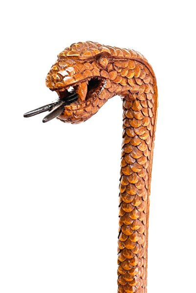 aslanoyma Yılan Model Baston Ahşap El Oyması