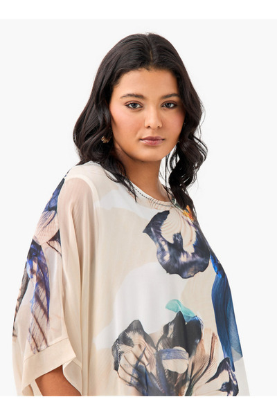 Ulla Popken Plus Size Ulla Popken Floral Print Top with Extended Sleeves
