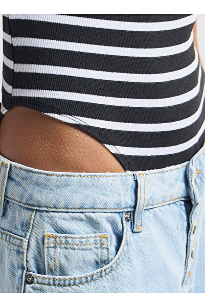 FAV Striped Crew Neck Bodysuit With Extended Sleeves