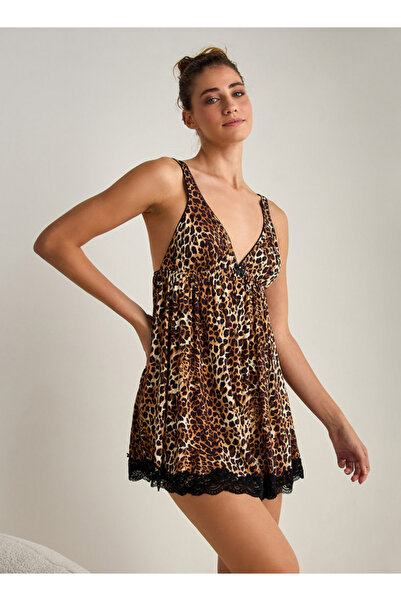 FAV Animal Print Babydoll with Lace Detail and Thongs