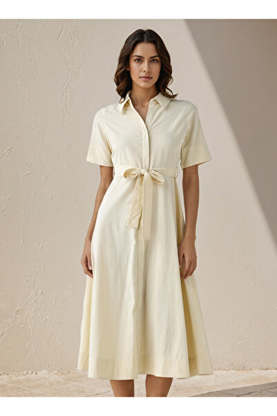 FAV Shirt Midi Cotton Dress with Waist Tie-Up