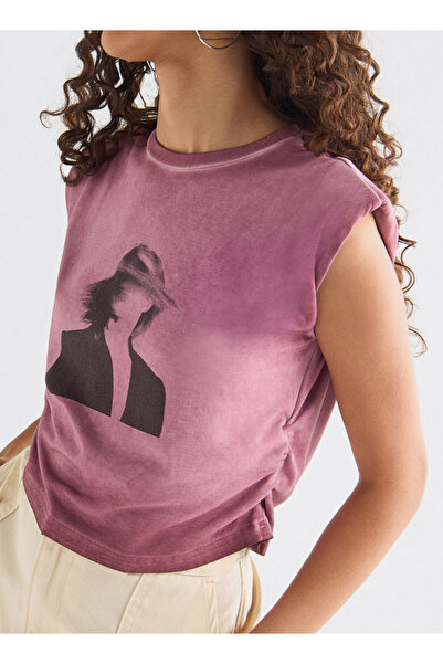 FAV Printed Sleeveless T-shirt with Ruched Detail