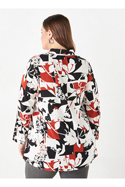 Ulla Popken Plus Size All-over Print Shirt With Collar And Long Sleeves