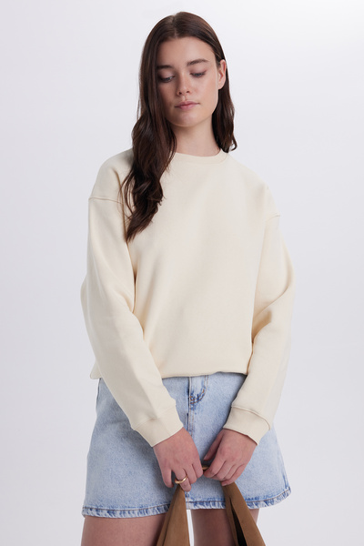 Tudors Women's Oversized wide cut cotton crew neck stone sweatshirt